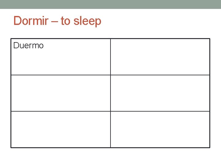 Dormir – to sleep Duermo 