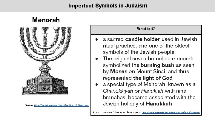 Important Symbols in Judaism Menorah What is it? Source: https: //en. wikipedia. org/wiki/File: Star_of_David.