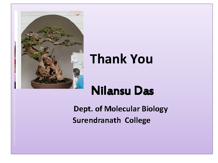 Thank You Nilansu Das Dept. of Molecular Biology Surendranath College 