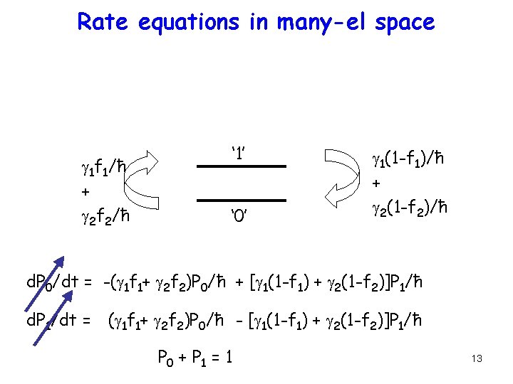 Rate equations in many-el space g 1 f 1/ħ + g 2 f 2/ħ