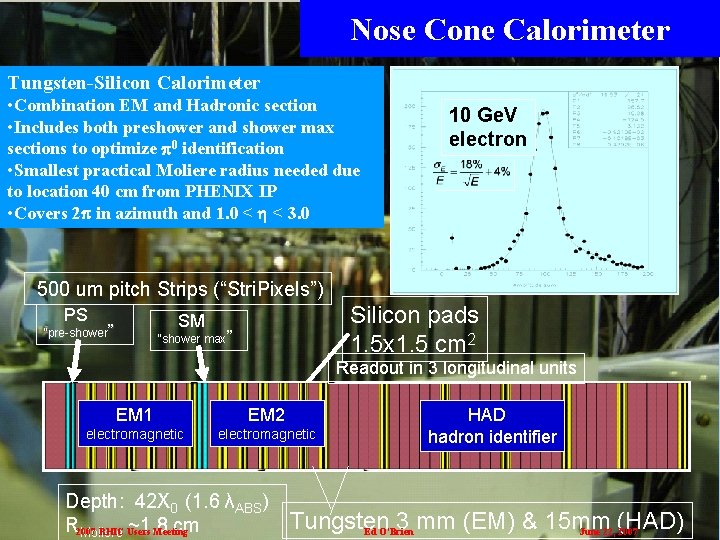 Nose Cone Calorimeter Tungsten-Silicon Calorimeter • Combination EM and Hadronic section • Includes both