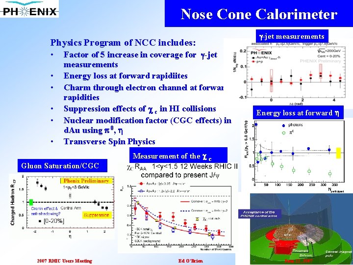 Nose Cone Calorimeter Physics Program of NCC includes: • • • Factor of 5