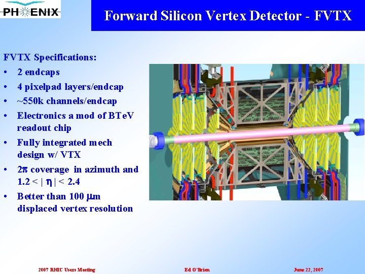 Forward Silicon Vertex Detector - FVTX Specifications: • 2 endcaps • 4 pixelpad layers/endcap