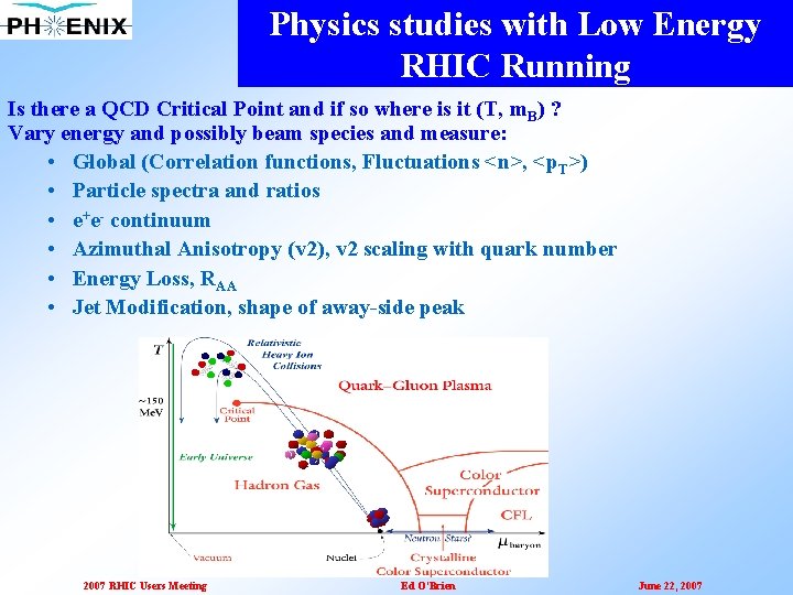 Physics studies with Low Energy RHIC Running Is there a QCD Critical Point and