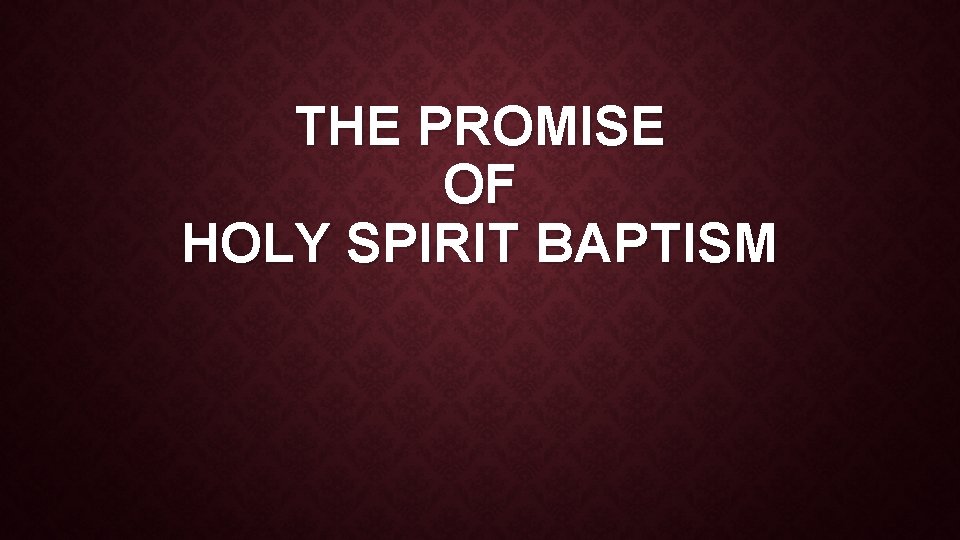 THE PROMISE OF HOLY SPIRIT BAPTISM 