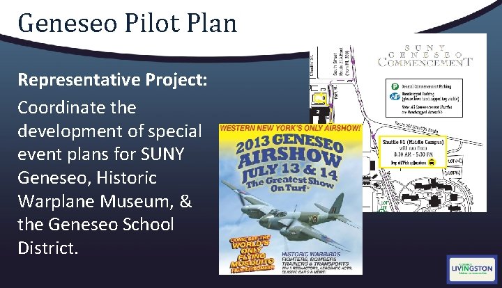 Geneseo Pilot Plan Representative Project: Coordinate the development of special event plans for SUNY