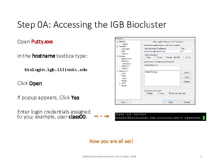 Step 0 A: Accessing the IGB Biocluster Open Putty. exe In the hostname textbox