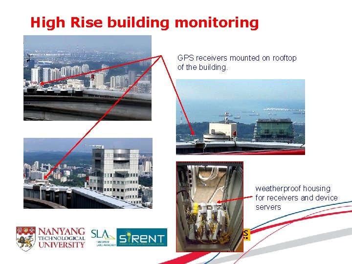 High Rise building monitoring GPS receivers mounted on rooftop of the building. weatherproof housing