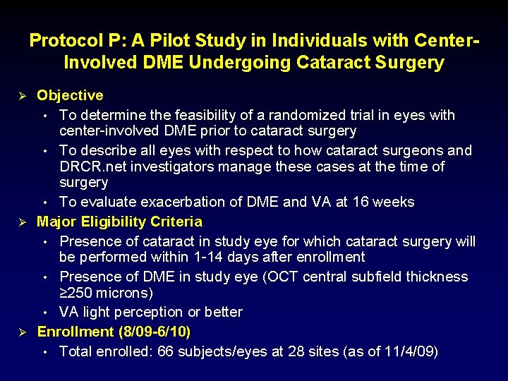 Protocol P: A Pilot Study in Individuals with Center. Involved DME Undergoing Cataract Surgery