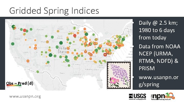 Gridded Spring Indices Obs – Pred (d) www. usanpn. org • Daily @ 2.