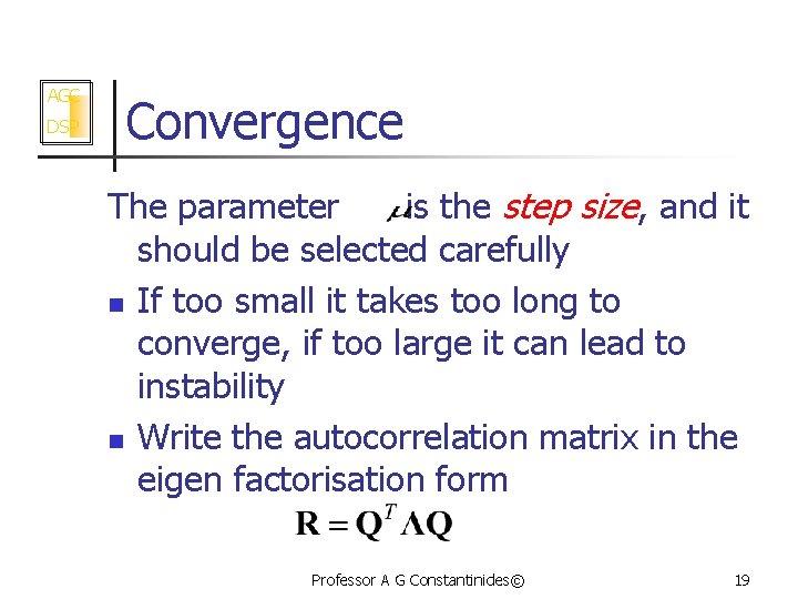AGC DSP Convergence The parameter is the step size, and it should be selected