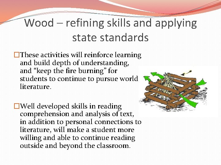 Wood – refining skills and applying state standards �These activities will reinforce learning and
