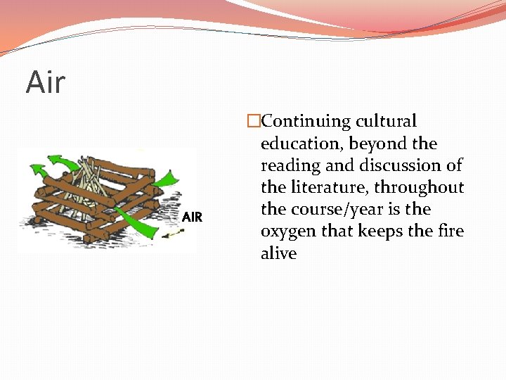 Air AIR �Continuing cultural education, beyond the reading and discussion of the literature, throughout