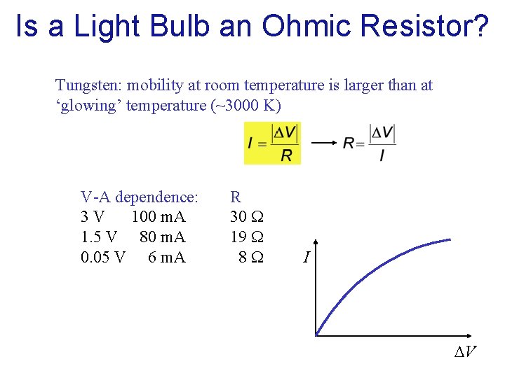 Is a Light Bulb an Ohmic Resistor? Tungsten: mobility at room temperature is larger