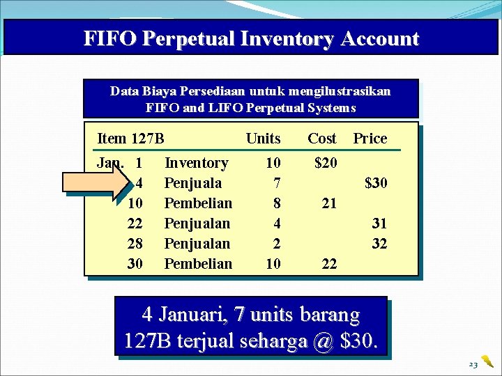 FIFO Perpetual Inventory Account Data Biaya Persediaan untuk mengilustrasikan FIFO and LIFO Perpetual Systems