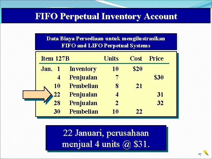 FIFO Perpetual Inventory Account Data Biaya Persediaan untuk mengilustrasikan FIFO and LIFO Perpetual Systems