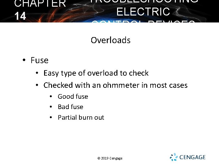 CHAPTER 14 TROUBLESHOOTING ELECTRIC CONTROL DEVICES Overloads • Fuse • Easy type of overload