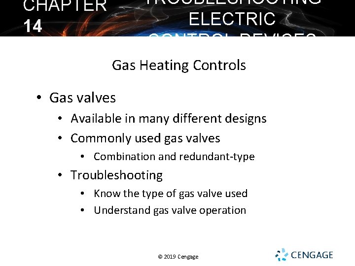 TROUBLESHOOTING ELECTRIC CONTROL DEVICES CHAPTER 14 Gas Heating Controls • Gas valves • Available