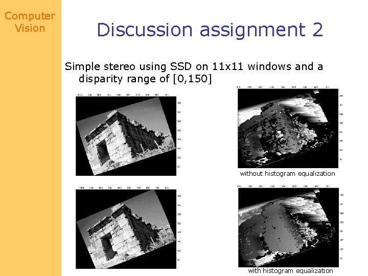 Computer Vision Discussion assignment 2 Simple stereo using SSD on 11 x 11 windows