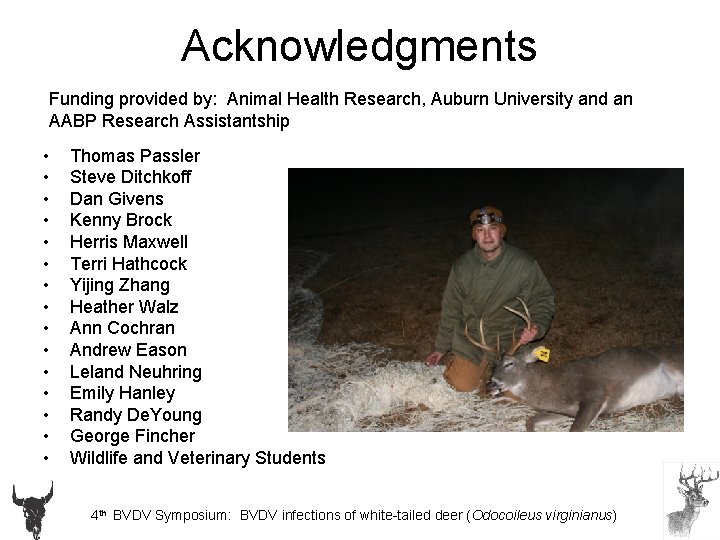 Acknowledgments Funding provided by: Animal Health Research, Auburn University and an AABP Research Assistantship