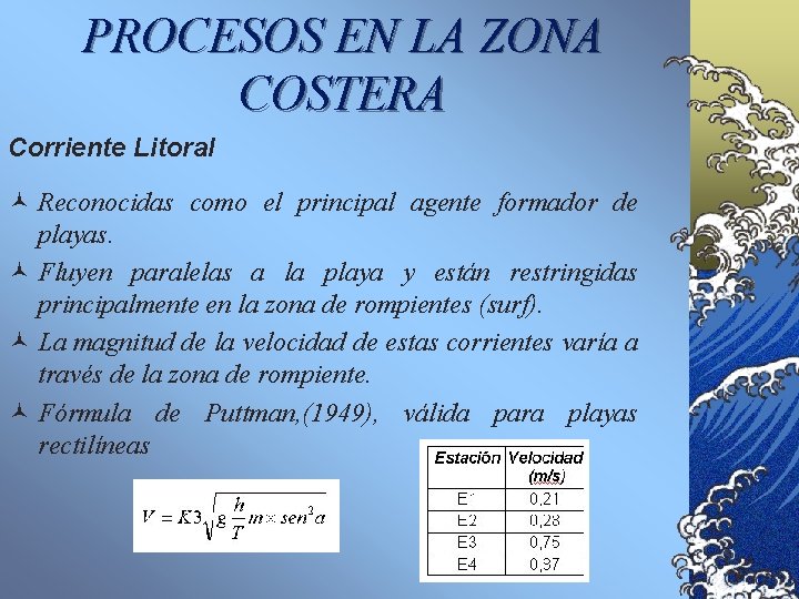 PROCESOS EN LA ZONA COSTERA Corriente Litoral © Reconocidas como el principal agente formador