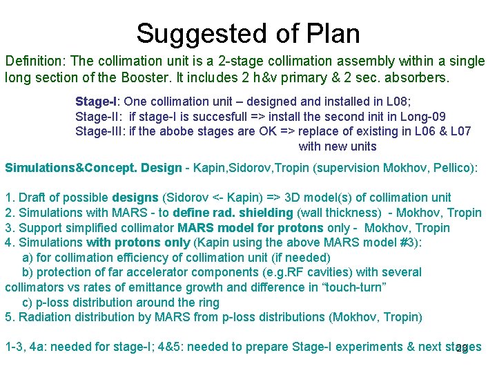 Suggested of Plan Definition: The collimation unit is a 2 -stage collimation assembly within