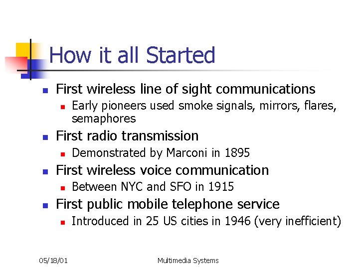 How it all Started n First wireless line of sight communications n n First