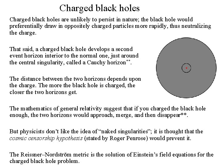 Charged black holes are unlikely to persist in nature; the black hole would preferentially