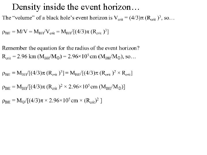 Density inside the event horizon… 25 