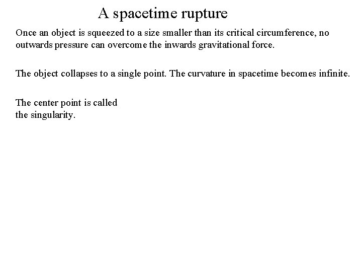 A spacetime rupture Once an object is squeezed to a size smaller than its