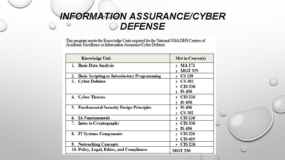 INFORMATION ASSURANCE/CYBER DEFENSE 