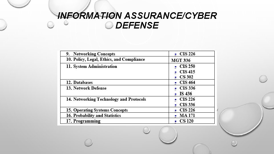 INFORMATION ASSURANCE/CYBER DEFENSE 