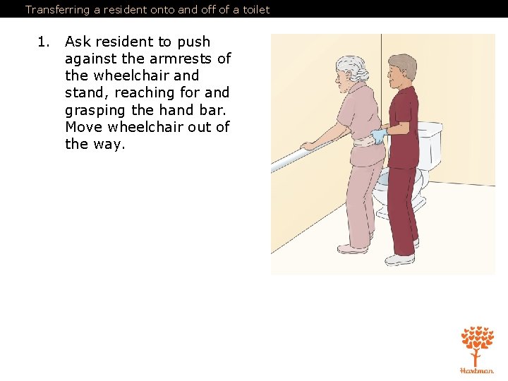 Transferring a resident onto and off of a toilet 1. Ask resident to push