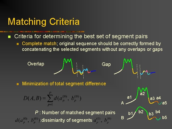 Matching Criteria n Criteria for determining the best set of segment pairs n Complete