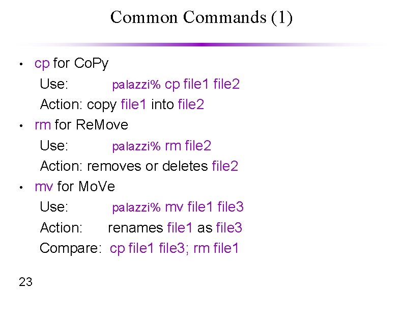 Common Commands (1) • • • 23 cp for Co. Py Use: palazzi% cp