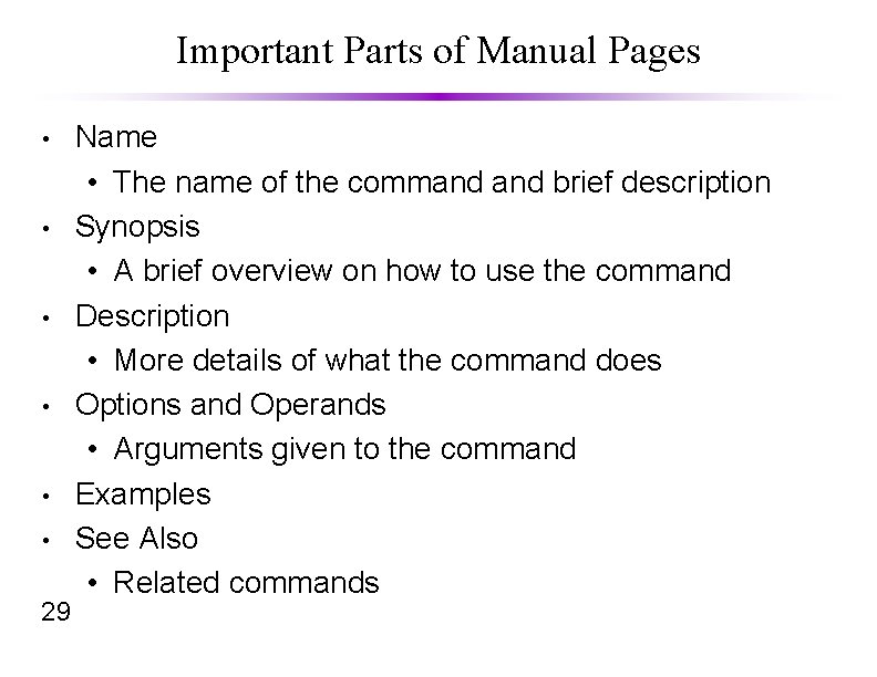 Important Parts of Manual Pages • • • 29 Name • The name of