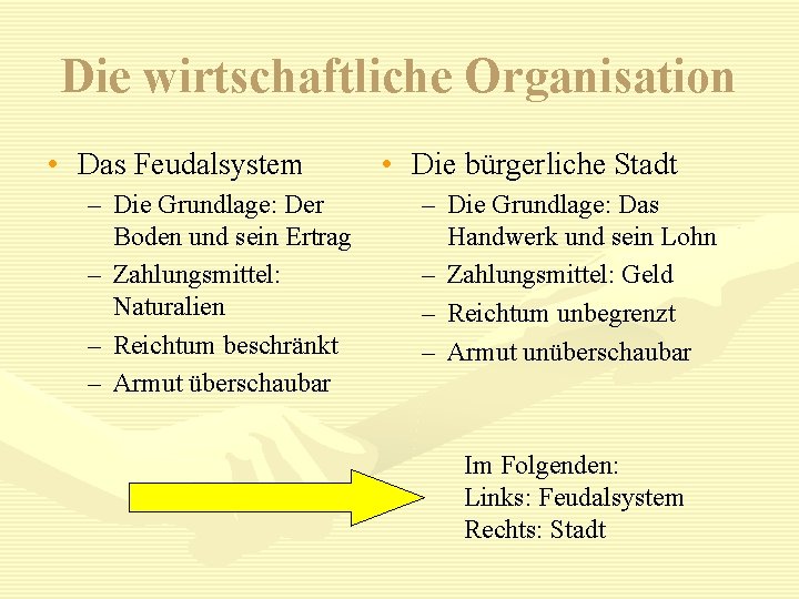 Die wirtschaftliche Organisation • Das Feudalsystem – Die Grundlage: Der Boden und sein Ertrag