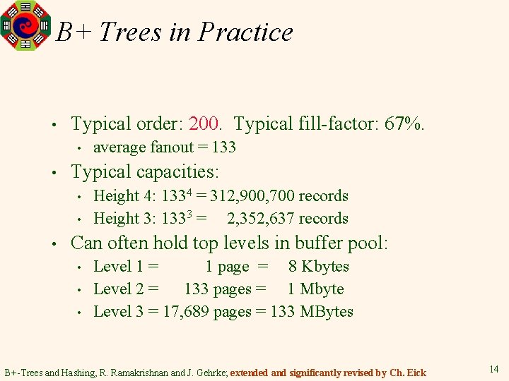 B+ Trees in Practice • Typical order: 200. Typical fill-factor: 67%. • • Typical