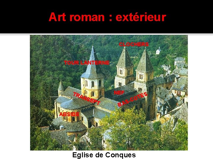 Art roman : extérieur CLOCHERS TOUR LANTERNE NEF TRA NSE P T S BA