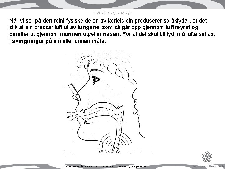 Fonetikk og fonologi Når vi ser på den reint fysiske delen av korleis ein Fonetikk og fonologi Når vi ser på den reint fysiske delen av korleis ein
