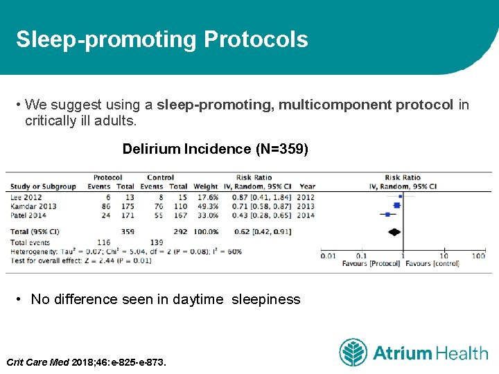 Sleep-promoting Protocols • We suggest using a sleep-promoting, multicomponent protocol in critically ill adults.