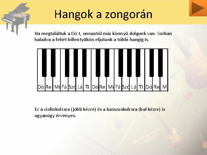 Hangok a zongorán Ha megtaláltuk a Dó-t, onnantól már könnyű dolgunk van. Sorban haladva