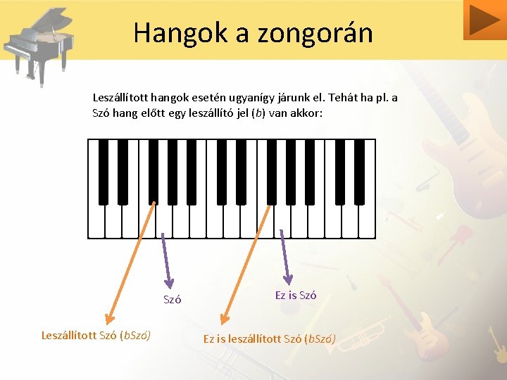 Hangok a zongorán Leszállított hangok esetén ugyanígy járunk el. Tehát ha pl. a Szó