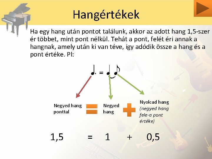 Hangértékek Ha egy hang után pontot találunk, akkor az adott hang 1, 5 -szer