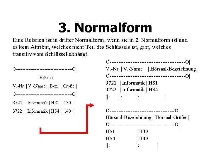 3. Normalform Eine Relation ist in dritter Normalform, wenn sie in 2. Normalform ist