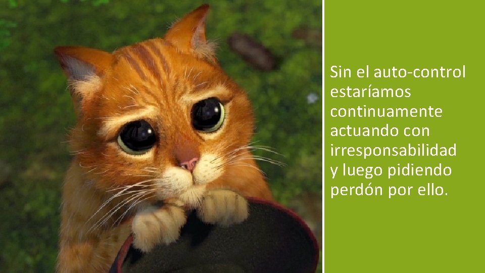 Sin el auto-control estaríamos continuamente actuando con irresponsabilidad y luego pidiendo perdón por ello.