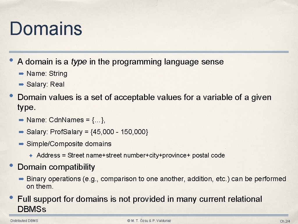 Domains • A domain is a type in the programming language sense ➡ Name: