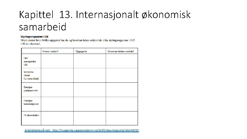 Kapittel 13. Internasjonalt økonomisk samarbeid Arbeidsboka på nett: http: //nyagenda. cappelendamm. no/binfil/download. php? did=48932