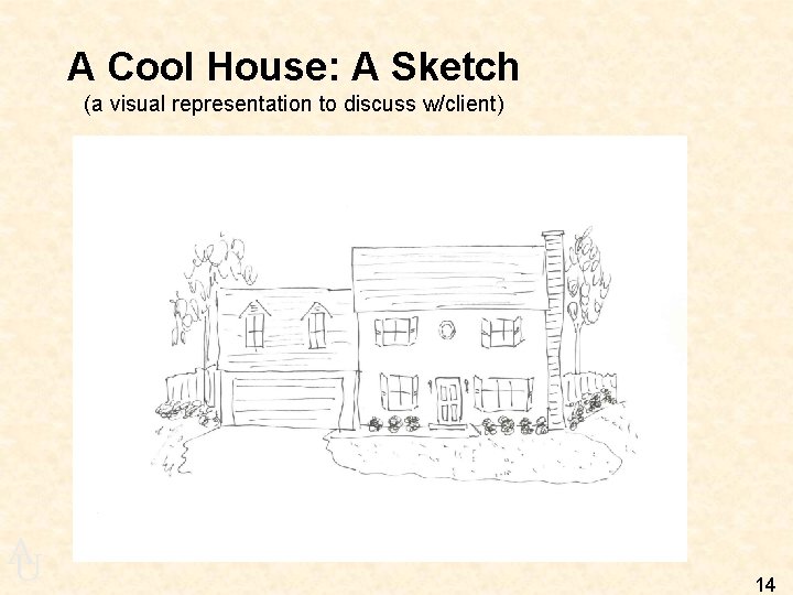 A Cool House: A Sketch (a visual representation to discuss w/client) A U 14