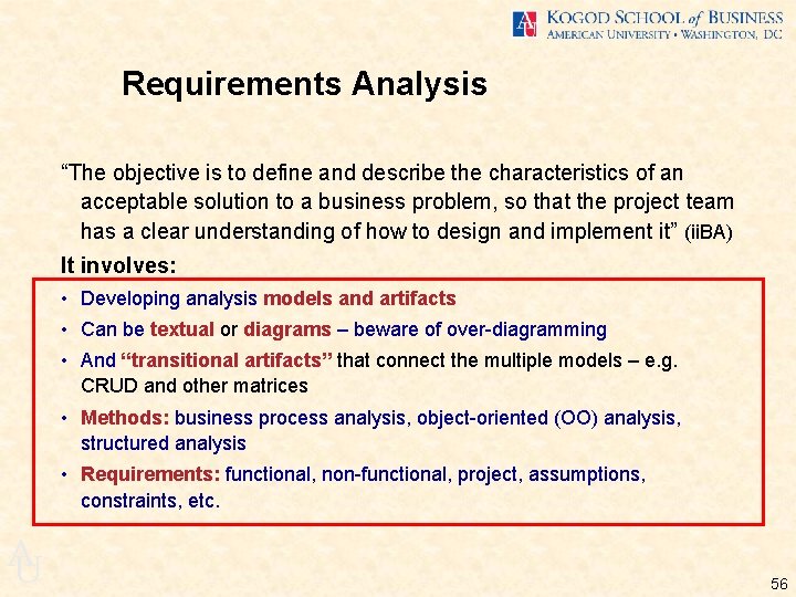 Requirements Analysis “The objective is to define and describe the characteristics of an acceptable